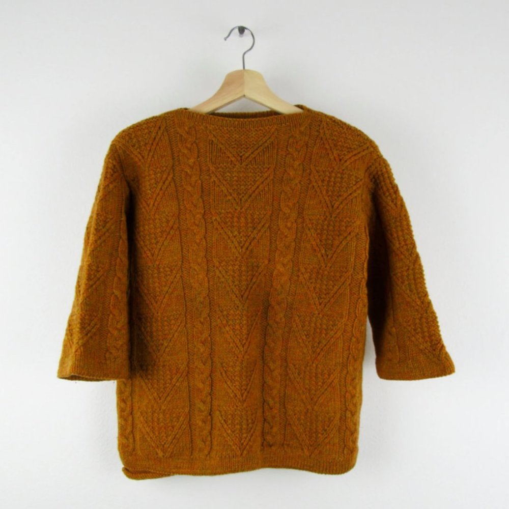 Vintage Wool Sweater / Handmade Boxy Orange Yellow Rust Cropped Boat Neck